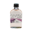 a glass syrup bottle with a white label including hand drawn abstract lavender fields and trees